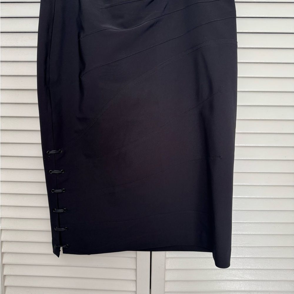 Bisou Bisou Black Pencil Skirt with Hook Detail